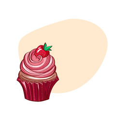 Realistic vector illustrations of cupcakes. Sweets for birthday party. Sweet dessert food and birthday yummy cupcake.