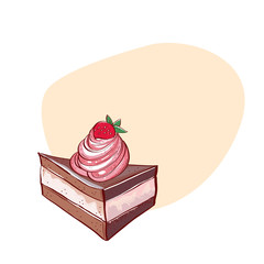 Tiramisu cake isolated on white background. Hand drawn vector illustration of tiramisu isolated on white background. Retro style. 