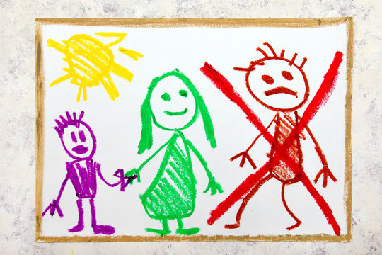 Colorful drawing: Representation of marriage break up or divorce.