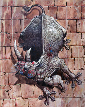 Rhinoceros - Gekko. Fantasy art.