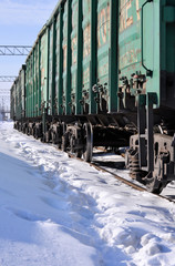 Train. Carriages. Winter is a sunny day. Russia