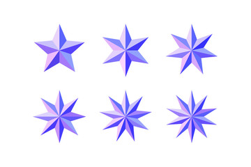 Set of beautiful faceted shiny pink blue stars