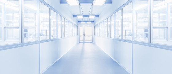 modern interior of science laboratory or industry factory background - obrazy, fototapety, plakaty