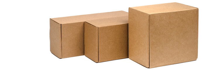 Cardboard boxes for goods on a white background. Different size. Isolated on white background.