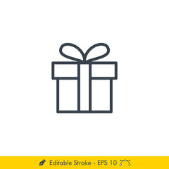 Present (Christmas) Icon / Vector - In Line / Stroke Design