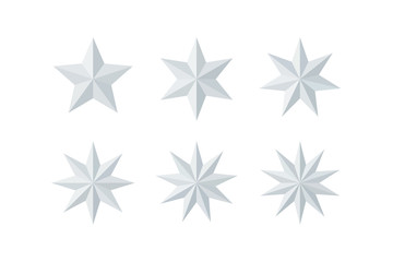 Set of beautiful faceted shiny white paper stars
