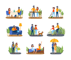 Couple on different activity set. Man and woman