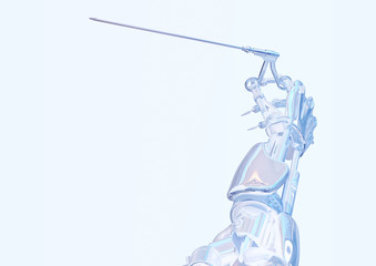 Surgeon robot hand holding surgery tool. Robotic surgery concept. Robotic technology 3D illustration