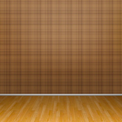 3d illustration interior rendering of brown square wallpaper and wooden floor