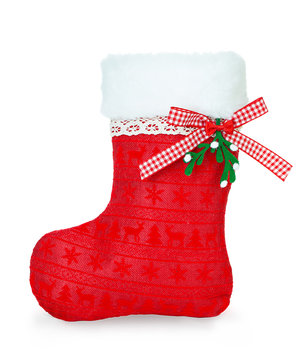 Red Christmas boot on white background isolated.