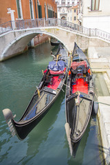 Fototapeta na wymiar Views of beautiful buildings, gondolas, bridges and canals in Venice