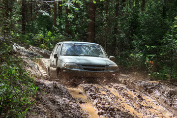 Сar stuck on a muddy forest track © Alexander