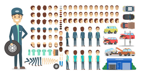 Mechanic character in uniform set for animation.