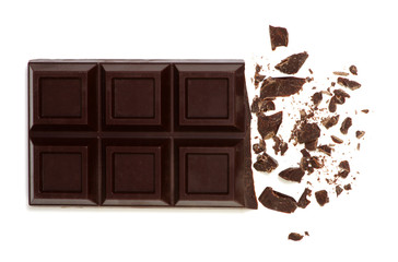 Broken chocolate bar isolated on white