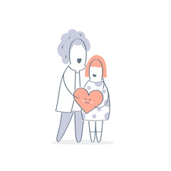 Happy Mom and her daughter with heart in hands. Family relationship, healthcare, mother's love, adoption