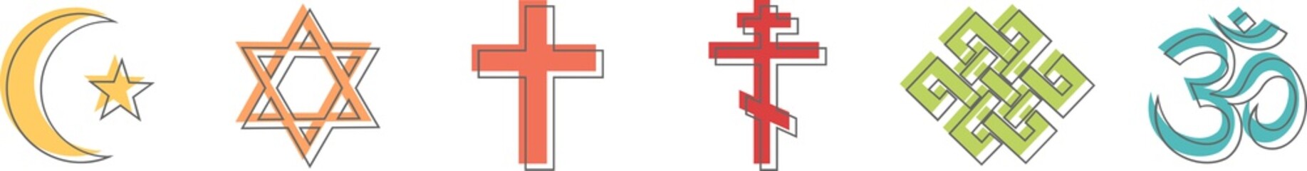 Coloured icons of different religions