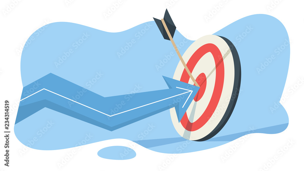 Wall mural wooden arrow on a target as a metaphor of achievement