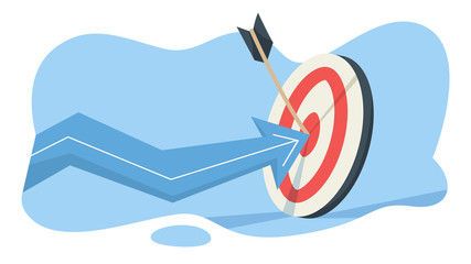 Wooden arrow on a target as a metaphor of achievement