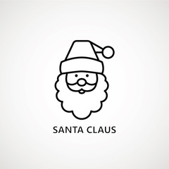 santa claus face beard moustache happy xmas christmas new year outline thin line vector icon black on white background.