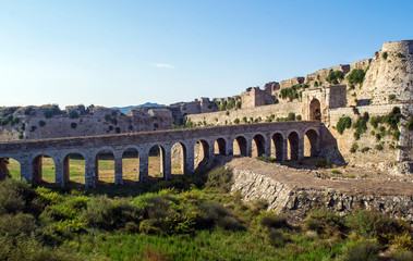 Obraz premium part of the Castle of Methoni and blue sea landscape Messenia Greece - medieval Venetian fortification