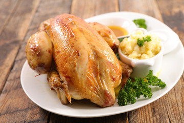 roasted chicken, mashed potato and sauce