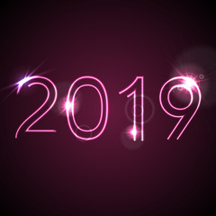 2019 glowing neon purple New Year background