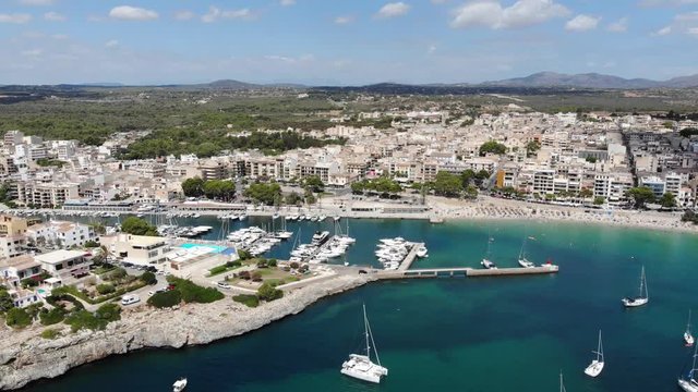 Aerial view, Porto Cristo, coast with villas and natural harbor, Mallorca, Balearic Islands Spain