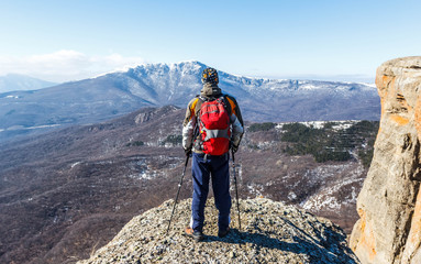 Tourist in the Crimean mountains