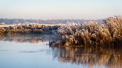 Słoneczny i mroźny poranek nad Narwią, Polska,Podlasie © podlaski49