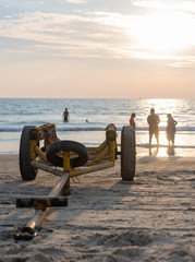Fototapeta premium Local beach shacks and relaxation zones at Sernabatim Beach in Goa India