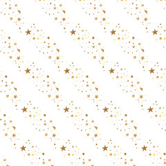 Christmas and New Year seamless pattern of gold stars and confetti for packaging, wrappers, fabrics and light industry. Vector image, background.