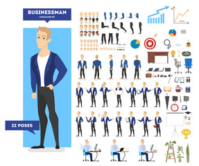 Businessman character in suit set for animation.