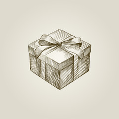 Hand Drawn Gift box Sketch Symbol isolated on background. Vector of Christmas elements In Vintage Style