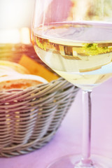 White wine and basket of bread