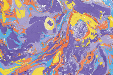 Colorful marble ink paper texture on white background. Chaotic abstract organic design. Bath bomb waves.