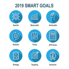 2019 SMART Goals Vector graphic with Smart goal keywords