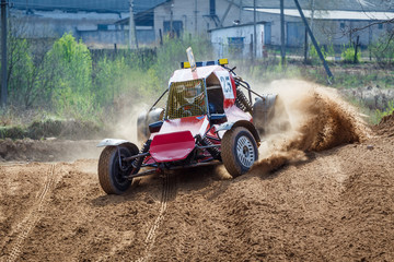 Kart races on a cross-country terrain