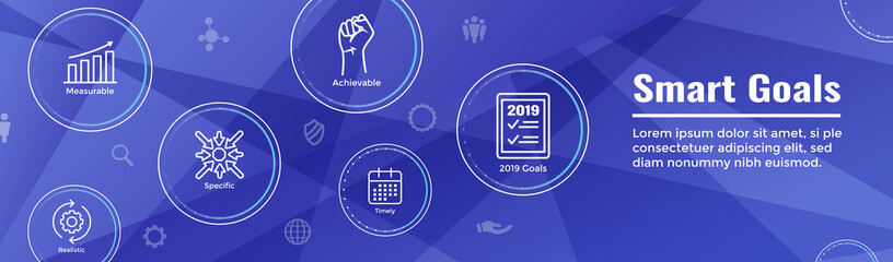 2019 SMART Goals Vector graphic with Smart goal keywords - obrazy, fototapety, plakaty