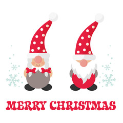 cartoon christmas gnome boy and girl and christmas text