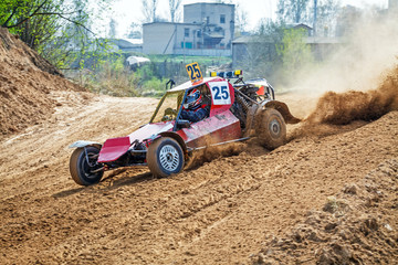 Kart races on a cross-country terrain