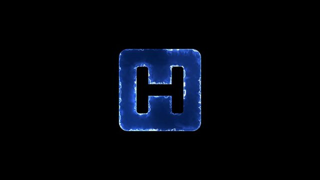 Symbol h square. Blue Electric Glow Storm. looped video. Alpha channel black
