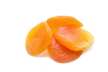 Dried apricots isolated on white background. Side view