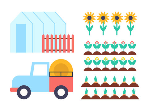Greenhouse Conservatory Icons Vector Illustration
