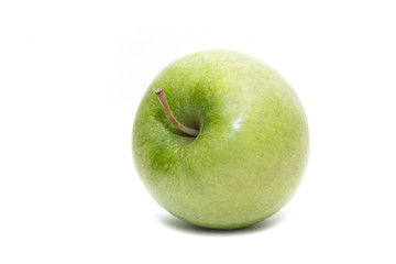 Juicy green apple isolated on white background. Side view
