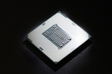 Computer processor on black background close-up, technology concept
