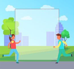 Children Sporty Kids in Town Vector Illustration