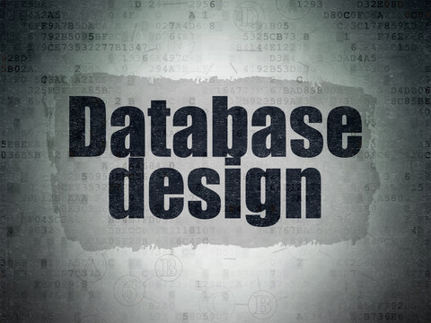 Software concept: Painted black text Database Design on Digital Data Paper background with  Scheme Of Hexadecimal Code