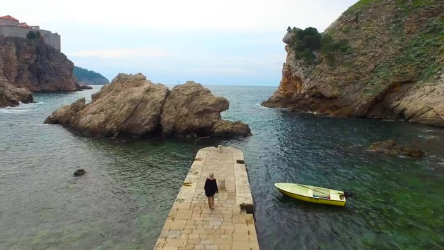 Game of Thrones scene in 4K. Aerial footage of harbor Kolorina in Dubrovnik. 