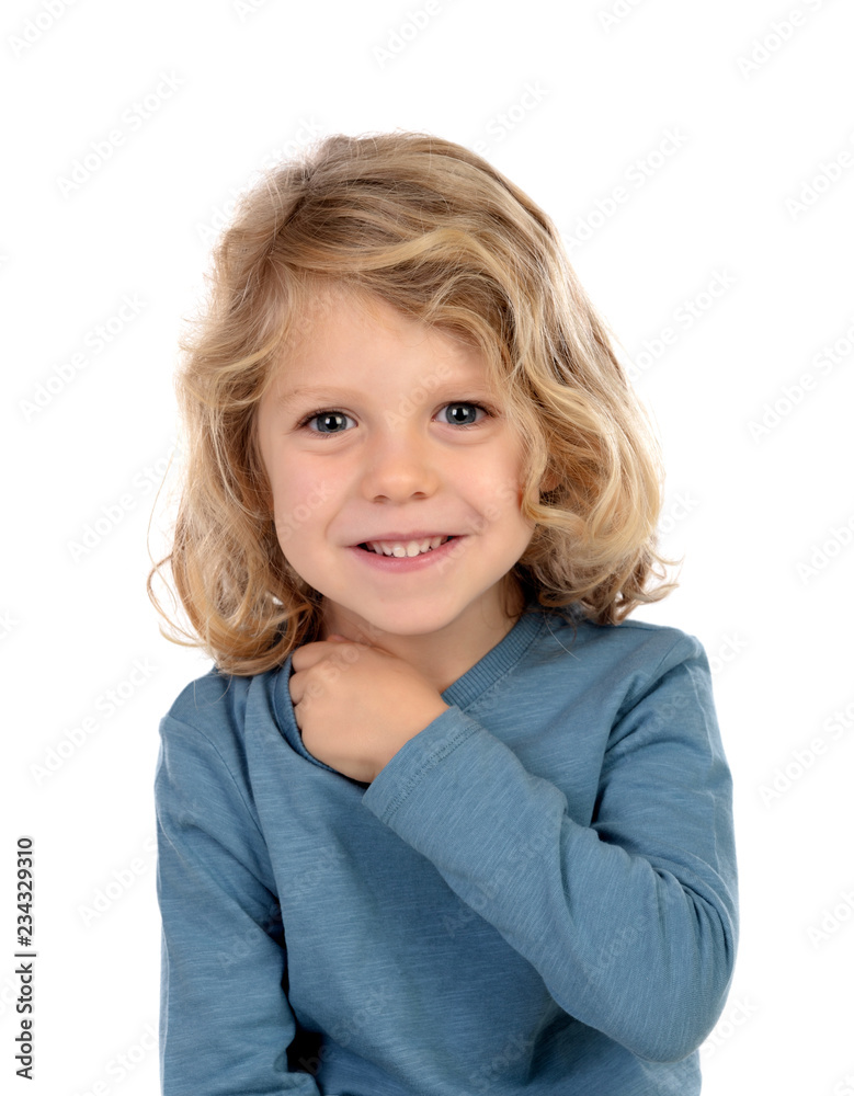 Sticker happy blond child with long hair