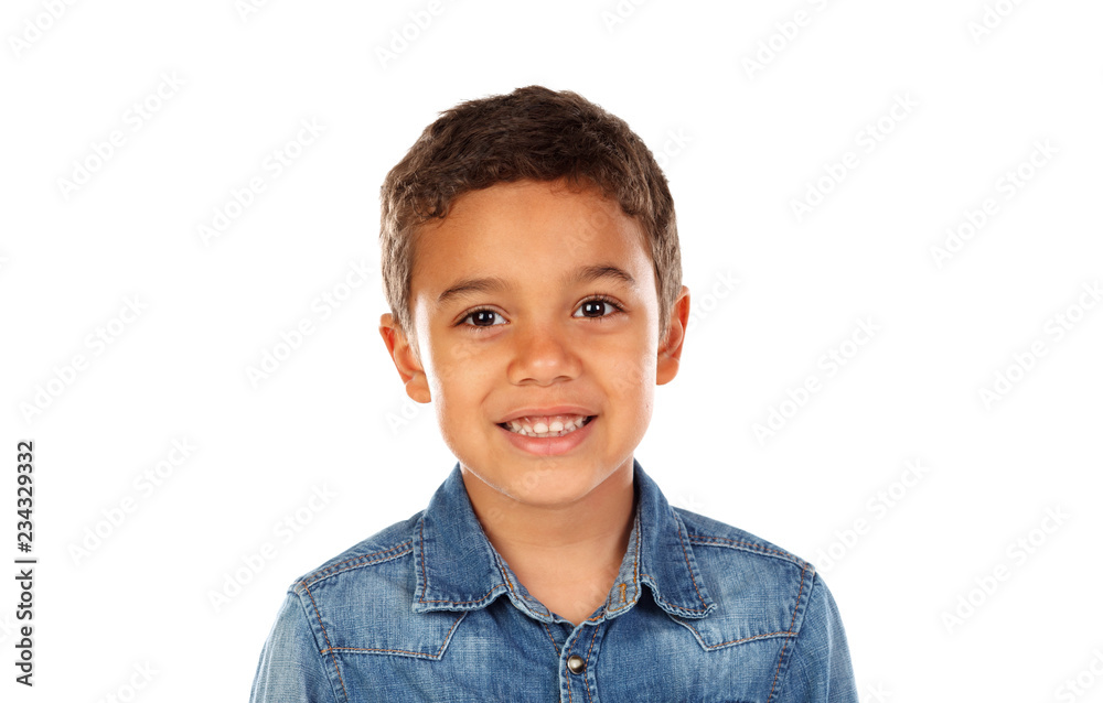 Sticker funny small child with dark hair and black eyes